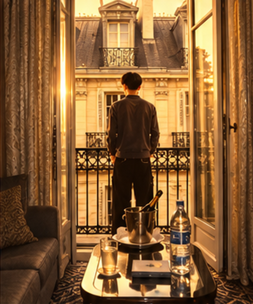 Kimchi Boss on a Paris balcony at sunset